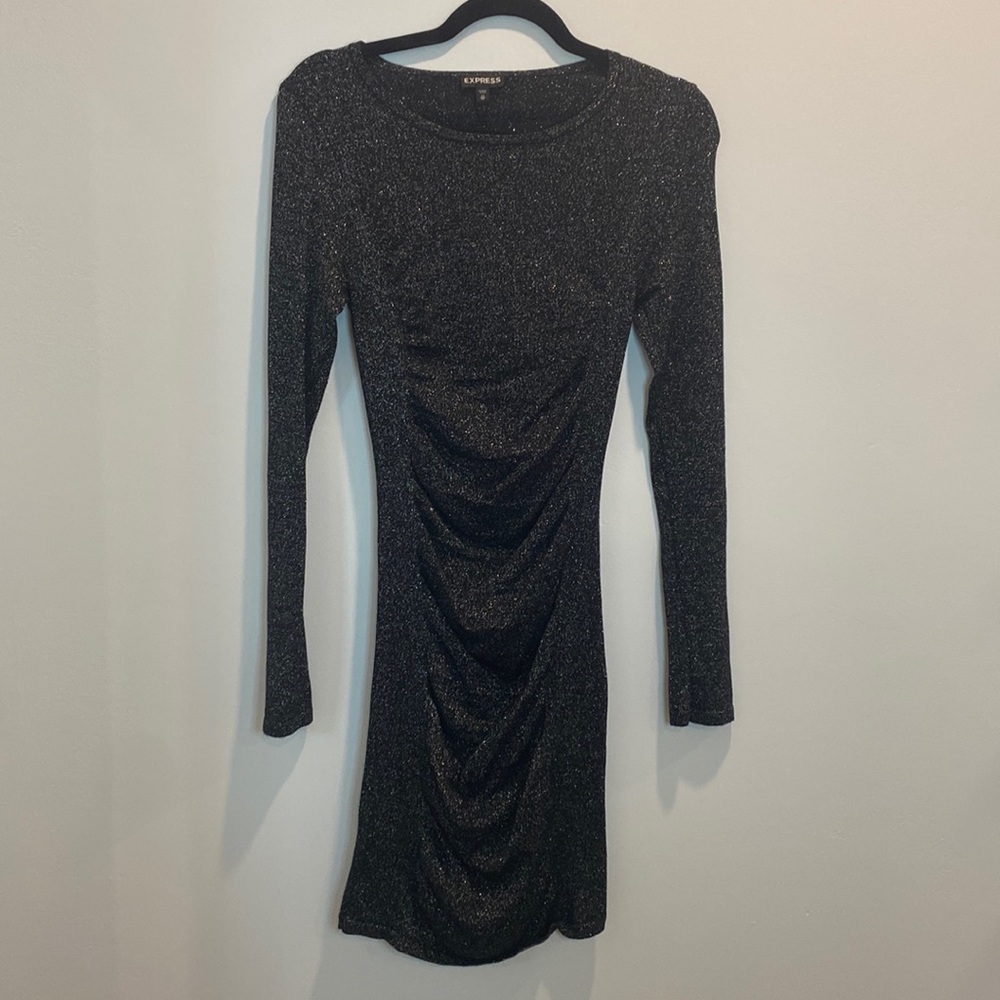 Express Black Sparkly Long Sleeve Bodycon Dress